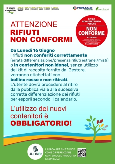 ATTENZIONE: rifiuti non conferiti correttamente e l'obbligo di utilizzo dei nuovi contenitori